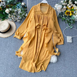 Shirt Female Designer Feel Minority Pleated Lotus Leaf Ribbon Loose Medium And Long Style Chiffon Dress Trend-Outfit