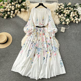 New Women's Dress Dress Oversized Printed Pleated Pleated Waist Belt Holiday Skirt-Outfit