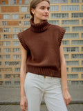 Fongt Collar Knitted Vest For Women's 2025 Spring New Comfortable And Casual Fashion Temperament Sleeveless High-Collar Knitted