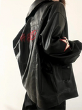leather jacket with lapel collar and