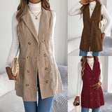 Fongt Autumn And Winter Pure Color Double Buckle Pocket Lint Long Vest Coat Women's Clothing