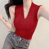 Fongt New Temperament V-Neck Sleeveless Thin Solid Threaded Vest Small Woman Body Inside The Coat
