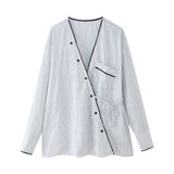 Spring Striped Shirt 2010782 Pajamas Style Trousers 3152406-Outfit
