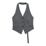 New Single-Breasted Shoulder Buckle Collar Halter Vest 7926446-Outfit
