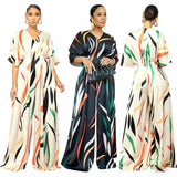 Temperament Women's Fashion Jumpsuit Printed Loose Shoulder Drape Wide Leg Trousers Printed Jumpsuit-Outfit
