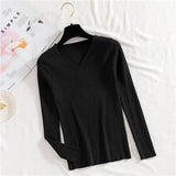 Sexy V Neck Women Pullover Sweater Fashion Autumn Winter Long Sleeve Knitted Jumper Top Casual Korean Slim Basic