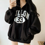 Vintage Logo Print Half Zip Up Oversized Hoodie-Outfit