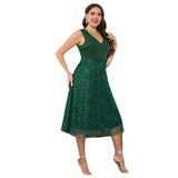 Fongt Elegant Fat Woman Large-Size Dress V-Neck Temperament Body-In-Body Wave Point High-End Dress Woman