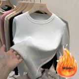 Women's O-neck Plus Velvet Thicken Sweaters Winter Slim Warm Long Sleeve Knitted Tops Casual Plush Fleece Lined Soft
