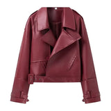 Fongt Women's Street Trend Locomotive Wind Sheep Leather Coat