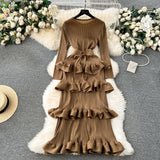 Fongt Banquet Dress High-End Light Luxury Niche Leaf-Side Cake Dress Heavy Industry Folds Long Dress