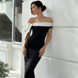 Black Ribbon Off-shoulder Maxi Dress-Outfit