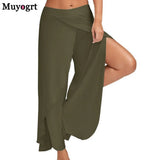 Wide Leg Pants Women Capris Solid Loose Bloomers Fitness Dance Wear Split Trousers Plus Size Pants Elastic