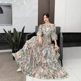 Fongt Early Autumn Collared Flakes And Snowflake Cake Skirt Seven-Sleeved Luxury Dress