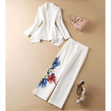 STREET 2022 Newest Fashion Designer Runway Suit Set Women's Single Button Ruffles Blazer Floral Printed Wide Leg Pants