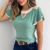 Office Lady O Neck Ruffles Patchwork