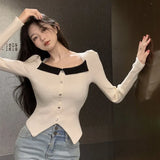 Contrast Irregular Square Neck Women's Knitted Tops Knitted Sweater y2k-Outfit