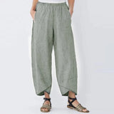 Women Casual Pants Summer Elastic Waist Plus Size Loose Linen Pants Comfortable Asymmetrical Pantalon Oversized Cropped