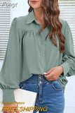 Casual Button Shirts Elegant Lantern Sleeve Chiffon Loose Women Blouse Vintage Solid Lady Top Office Woman Clothes