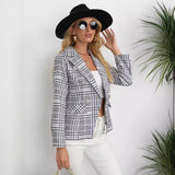 Women's Wear Station Autumn And Winter Plaid Button Collar Long Sleeve Coat-Outfit