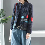 And Spring Art Style Women's Long-sleeved Retro Short Jacket Patchwork Cotton And Linen Single-breasted Padded