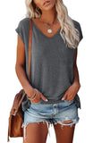 Color V-neck Cotton Blend Casual Loose Sleeveless Top Women's
