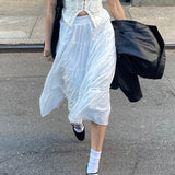 Style White Spliced Skirt 2024 Spring And Summer New Thin Loose Style Casual Half-Length Skirt-Outfit