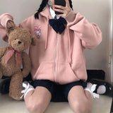 Fongt Soft Sister Student Cartoon Meal Jk Coat Zipper Koloumi Cotton Hoodie Jade Cinnamon Dog Print