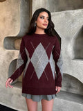 Burgundy Round Neck Knitted Sweater-Outfit