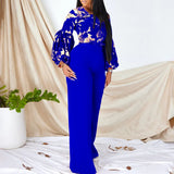 Fongt Large-Size Women's New Fashion Print Strapped With Broad Leg Pants Two-Set Set