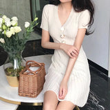 New Korean Chic Temperament Slimming V. Recpter Waist A Skirt Pressured Folded Ice Silk Short-Sleeved Dress