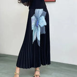 Stand Collar Three Quarter Sleeve Printing Blouse High Waist Long Skirt Pleated 2 Piece Sets For Women 2024 Summer TH4149-Outfit