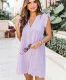 Fongt New Lace Jacquard Hollow-Out V-Neck Dress With Cloth Shorts In Her Pocket-Outfit