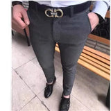 Fongt Trendy Men's Self-Fit Suit Pants Youth Solid Trousers Nine-Legged Business Leisure