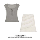 Fongt New French Temperament V-Neck Collar Slim Thin Top Design High Waist Half-Dress