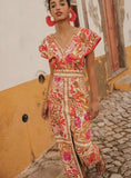 Fashion V Collar Lotus Leaf Side Positioning Flower Show Back Dress