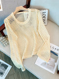 New Korean Version Of Cave Sweater Loose Blouse Round Neck Sweater Hollowed-Out Sunscreen Long-Sleeved Blouse-Outfit