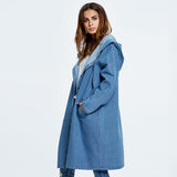 size Denim Trench Coat Women Spring Autumn Long sleeve Hooded Jeans Windbreaker Long Coat Female Basic Casual