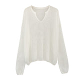 Fragrant Wind V-Collar Hollowed-Out Long-Sleeved Sweater Women's Spring And Autumn New Loose Meat Sunscreen Thin Air Conditioner