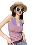 Girls Fake Two Hanging Neck Sling Vest Women Spring And Autumn Slim Slimming On The Back Of The Sleeveless Inside The