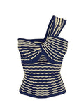 Knitted Stripe One Shoulder Tank Top-Outfit