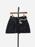 Denim Bow Polka Dot Printed Butterfly Chain Mini Skirt-Outfit