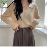 Collar With Knit Bottom Shirt Female Autumn Dong 2023 New Design Sense Niche Sweater Loose Long-Sleeved Top-Outfit