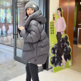 European Goods Hooded Puff Turtle Back Short Hooded Down Jacket Women's New Winter Loose Show Thin Bread Coat-Outfit