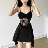 Fongt Summer New Women's Dress Fresh And Sweet Lace Hollow Out To Receive Purse Hip Pure Color Dress-Outfit
