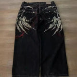 Year's Hot Classic Retro Y2K Loose Letter Jeans High Street Leisure Punk Style Is Wide.-Outfit