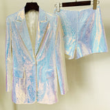 Fongt Fashion Personality BLING BLING Shiny Colored Lianglid Suit Shorts Set Two-Sleeve
