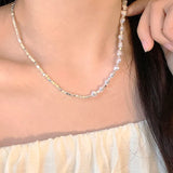 Galaxy Silver Pearl Necklace-Outfit