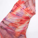New Printed Silk Mesh Pleated Midi Dress 7752419-Outfit