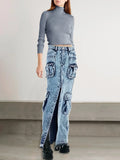 Fongt Design Sense A Skirt Spring 2024 New Fashion Temperament Splicing Tooling Pocket Skirt Woman-Outfit